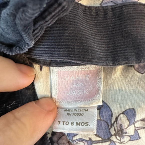 Janie and Jack Girls Dark Gray Corduroy Floral Lined Dress (Size 3-6 Months) - Picture 5 of 6
